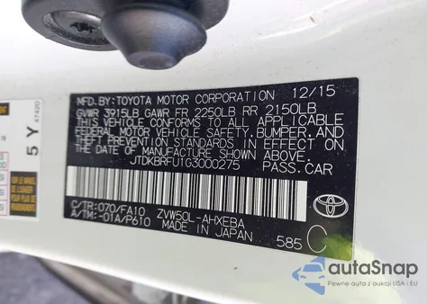 2016 Toyota Prius Two from USA, damaged, VIN JTDKBRFU1G3000275